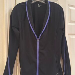Gap Body Fit black exercise jacket sz L, purple trim on sleeves and zipper